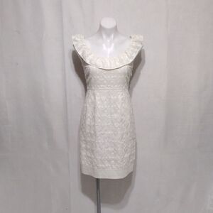 Juicy Couture Vintage Y2K Embroidered Ruffle Collar Sheath Dress Off White Small